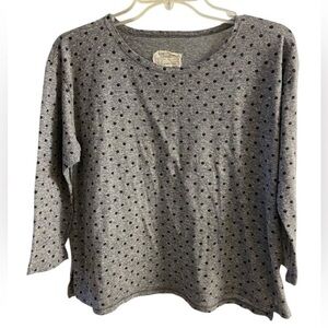 Current/Elliott Gray Polka Dot Long Sleeve Top Boxy Small